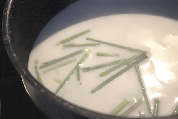faire bouillir le lait avec la citronnelle